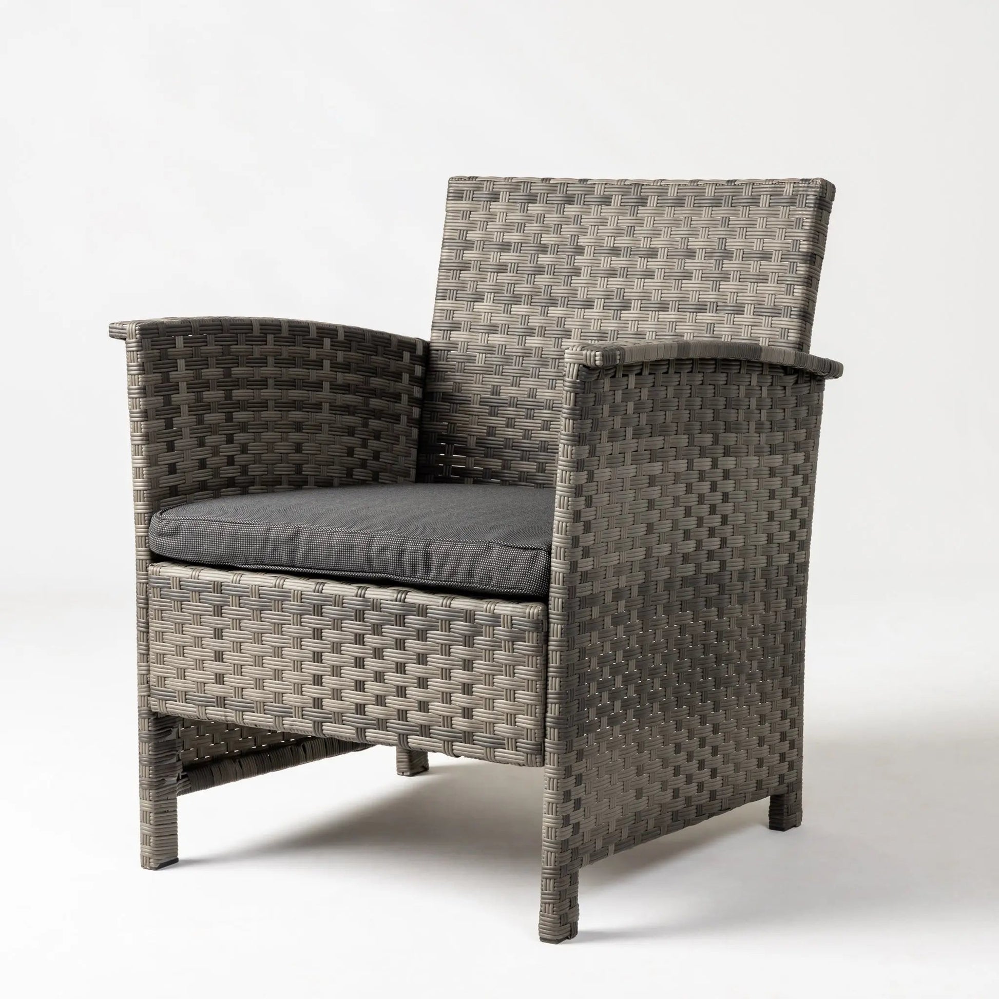 Jareth Wicker Patio Set chair with gray cushion by Fire Sense/Balkene Home on Tampa Home & Garden Store