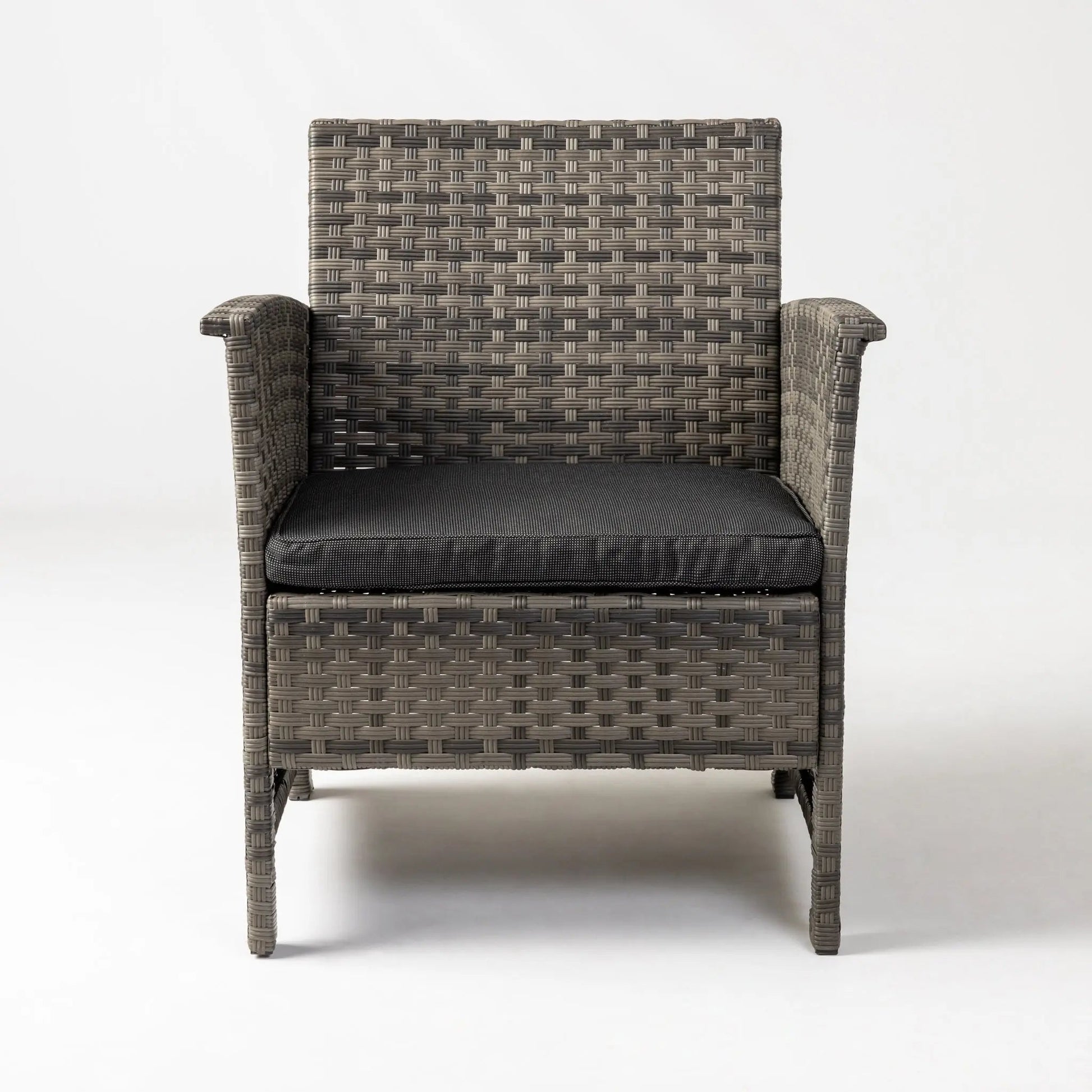 Jareth Wicker Patio Chair gray wicker with dark cushion outdoor use Fire Sense on Tampa Home & Garden Store