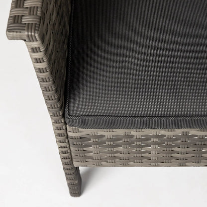 Jareth Wicker Patio Set chair with gray woven frame and dark gray cushion on Tampa Home & Garden Store