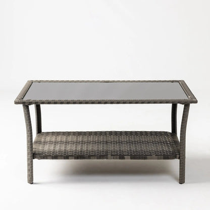 Jareth Wicker Patio Table with glass top in gray-brown weave on Tampa Home & Garden Store