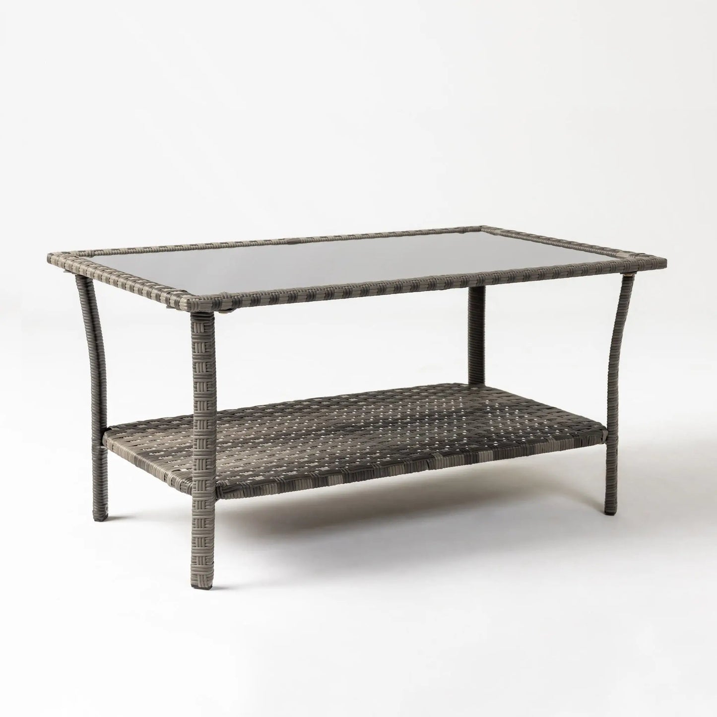 Jareth Wicker Patio Table from Fire Sense/Balkene Home, gray-brown wicker with glass top on Tampa Home & Garden Store