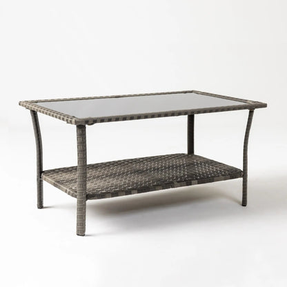 Jareth Wicker Patio Table from Fire Sense/Balkene Home, gray-brown wicker with glass top on Tampa Home & Garden Store