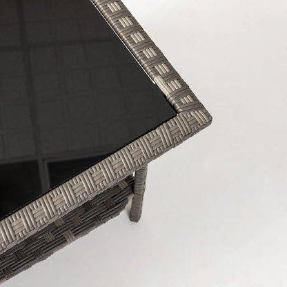 Jareth Wicker Patio Set close-up of gray rattan frame with black cushions on Tampa Home & Garden Store