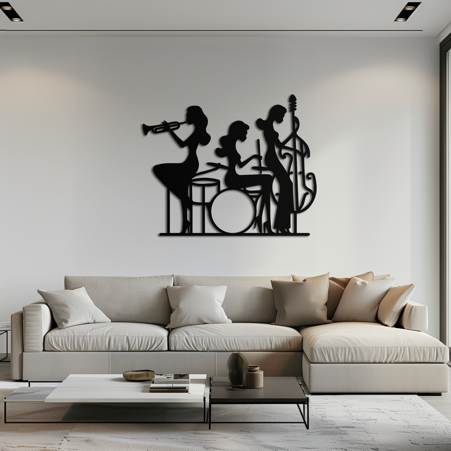 Jazz Trio Women Metal Wall Art – Musical Female Silhouette Band Playing Instruments in Black Steel- KAF349 - Tampa Home & Garden Store