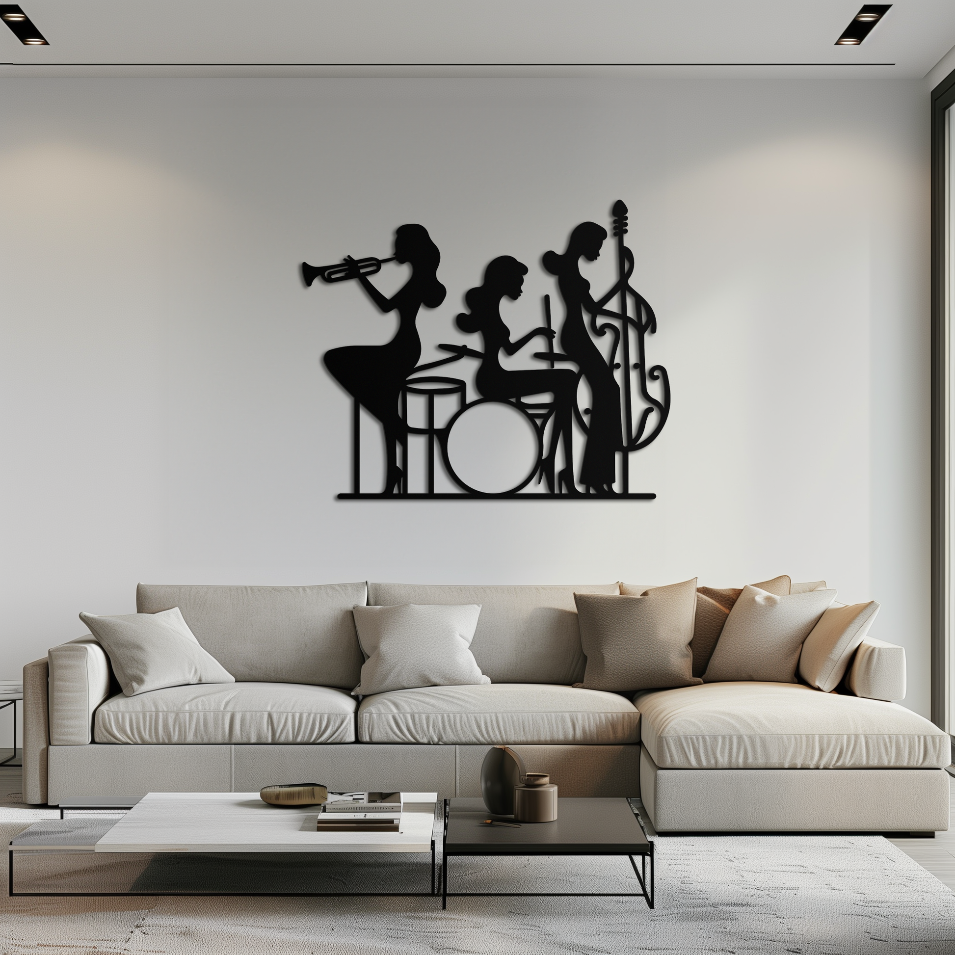 Jazz Trio Women Metal Wall Art – Musical Female Silhouette Band Playing Instruments in Black Steel- KAF349 - Tampa Home & Garden Store