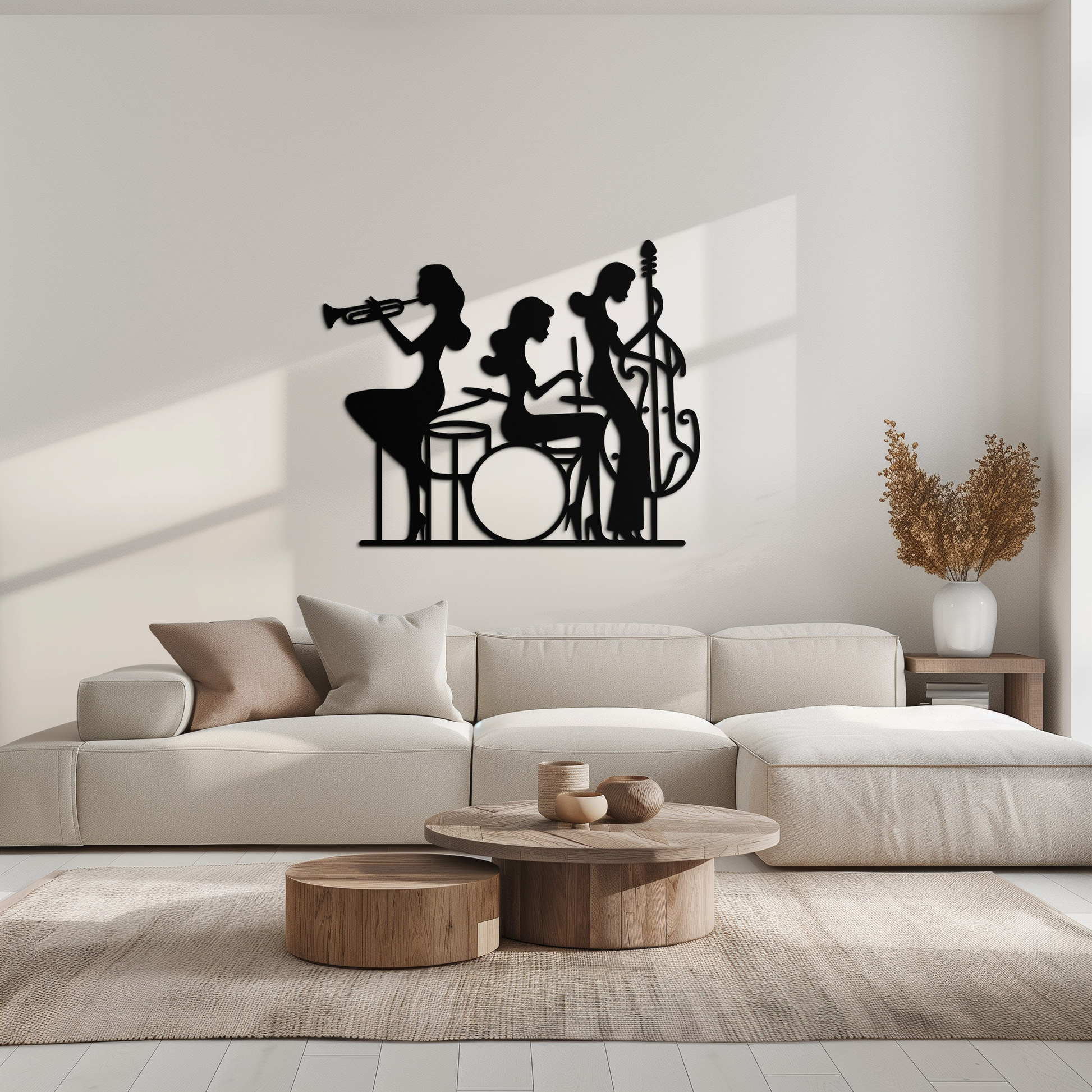 Jazz Trio Women Metal Wall Art – Musical Female Silhouette Band Playing Instruments in Black Steel- KAF349 - Tampa Home & Garden Store