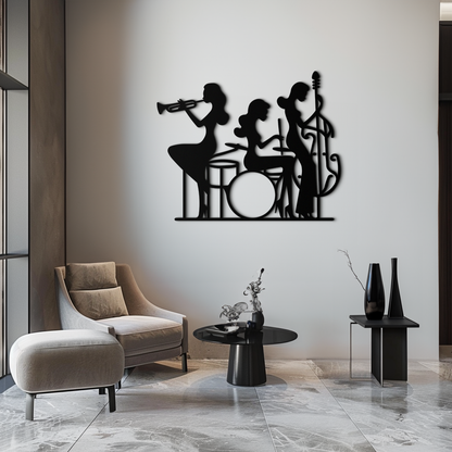 Jazz Trio Women Metal Wall Art – Musical Female Silhouette Band Playing Instruments in Black Steel- KAF349 - Tampa Home & Garden Store
