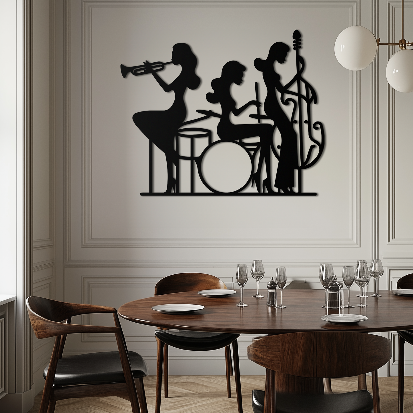 Jazz Trio Women Metal Wall Art – Musical Female Silhouette Band Playing Instruments in Black Steel- KAF349 - Tampa Home & Garden Store