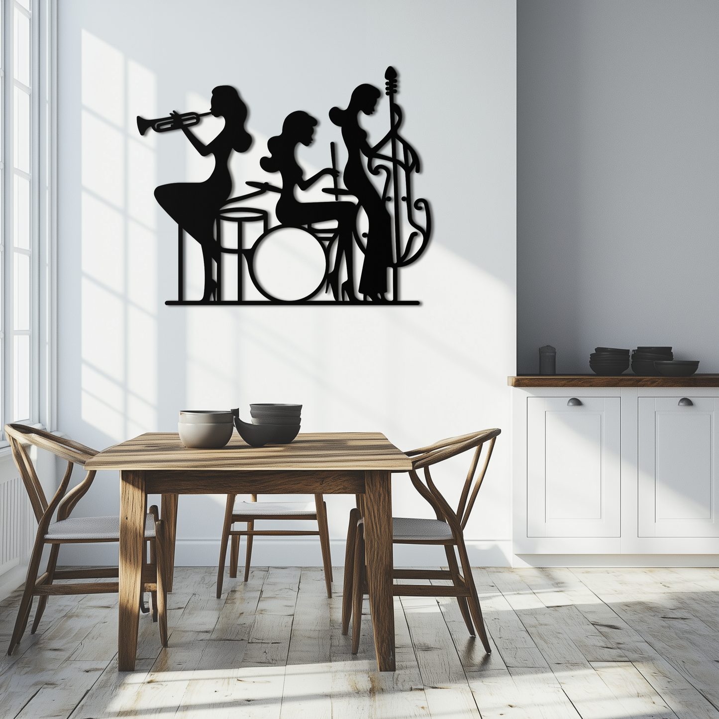 Jazz Trio Women Metal Wall Art – Musical Female Silhouette Band Playing Instruments in Black Steel- KAF349 - Tampa Home & Garden Store