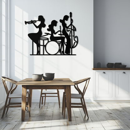 Jazz Trio Women Metal Wall Art – Musical Female Silhouette Band Playing Instruments in Black Steel- KAF349 - Tampa Home & Garden Store