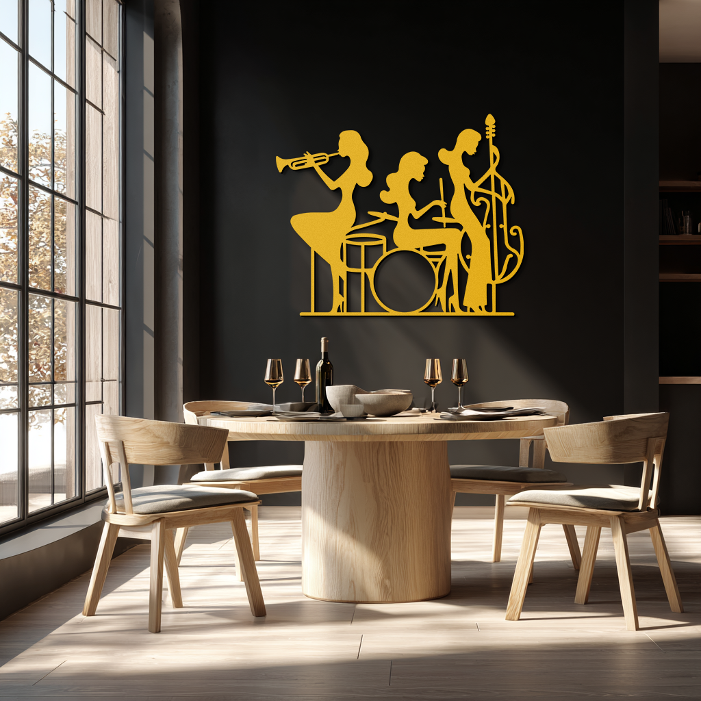Jazz Trio Women Metal Wall Art – Musical Female Silhouette Band Playing Instruments in Black Steel- KAF349 - Tampa Home & Garden Store