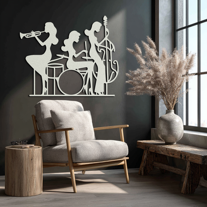 Jazz Trio Women Metal Wall Art – Musical Female Silhouette Band Playing Instruments in Black Steel- KAF349 - Tampa Home & Garden Store