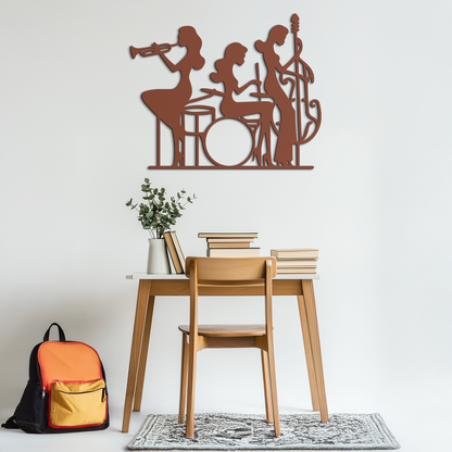Jazz Trio Women Metal Wall Art – Musical Female Silhouette Band Playing Instruments in Black Steel- KAF349 - Tampa Home & Garden Store