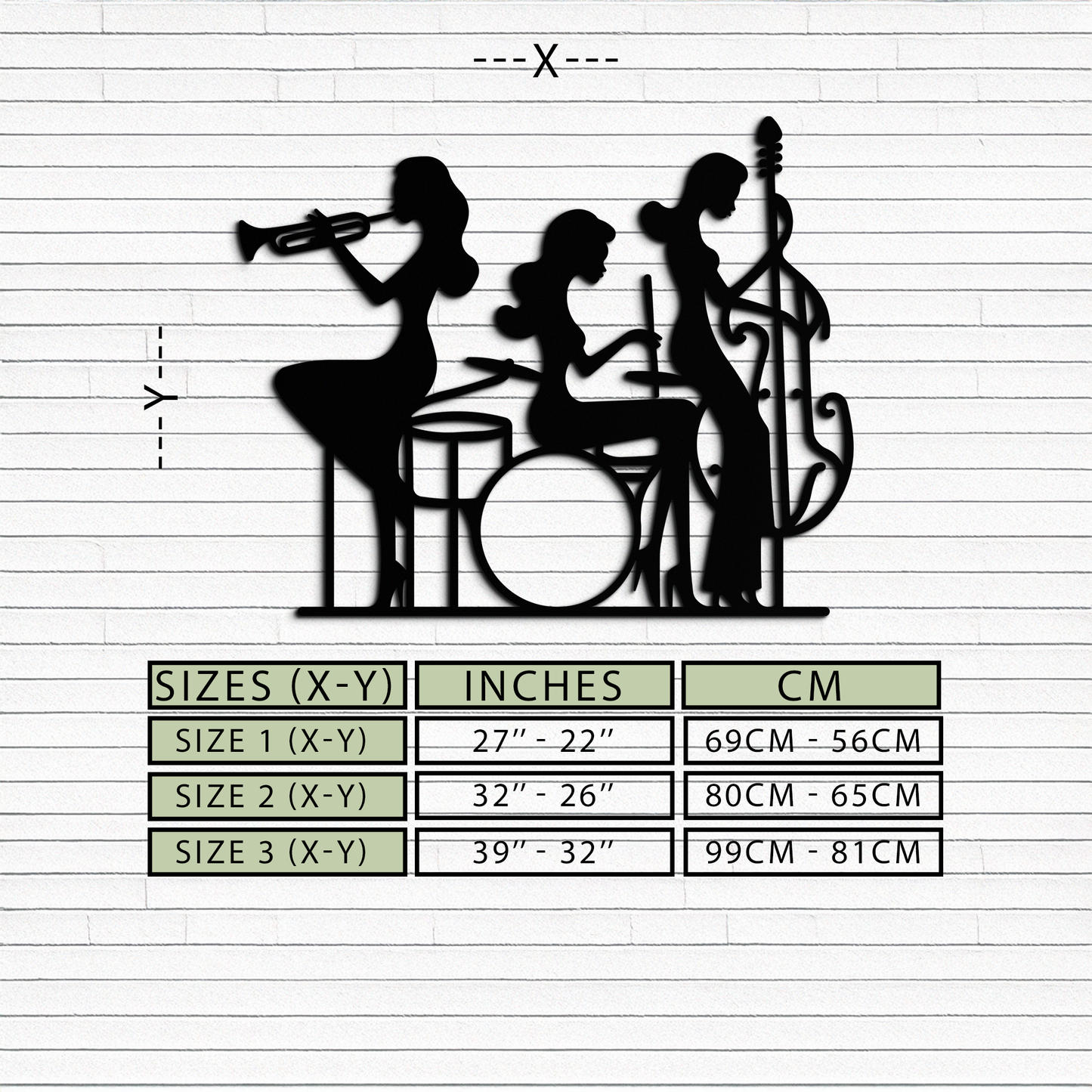 Jazz Trio Women Metal Wall Art – Musical Female Silhouette Band Playing Instruments in Black Steel- KAF349 - Tampa Home & Garden Store