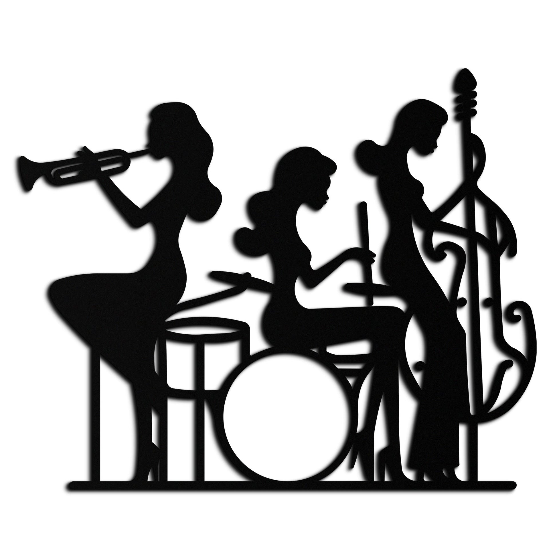 Jazz Trio Women Metal Wall Art – Musical Female Silhouette Band Playing Instruments in Black Steel- KAF349 - Tampa Home & Garden Store