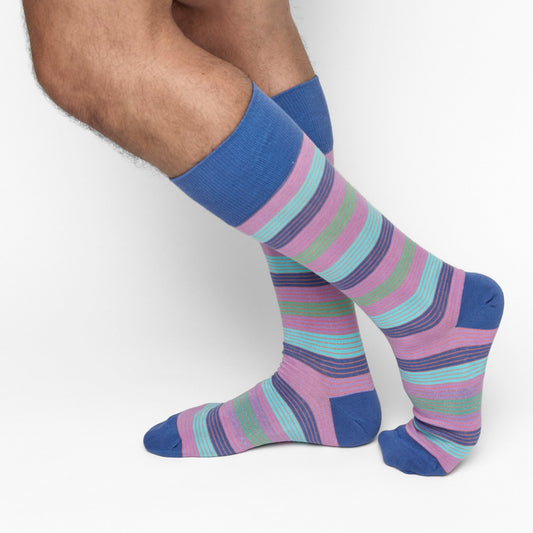 Spectrum Stripes Boardroom Dress Socks Bundle multicolor striped crew socks with blue cuffs on Tampa Home & Garden Store