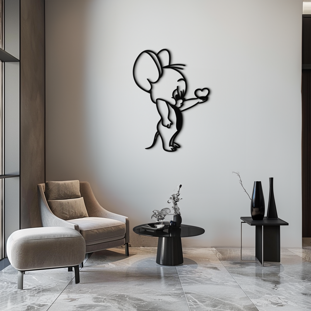 Jerry Holding Heart Metal Wall Art – Cute Cartoon Mouse Silhouette Decor-KAF615 - Tampa Home & Garden Store