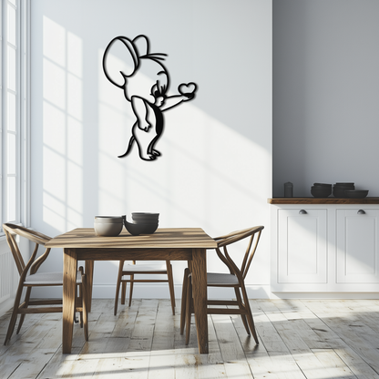 Jerry Holding Heart Metal Wall Art – Cute Cartoon Mouse Silhouette Decor-KAF615 - Tampa Home & Garden Store