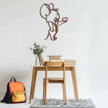 Jerry Holding Heart Metal Wall Art – Cute Cartoon Mouse Silhouette Decor-KAF615 - Tampa Home & Garden Store