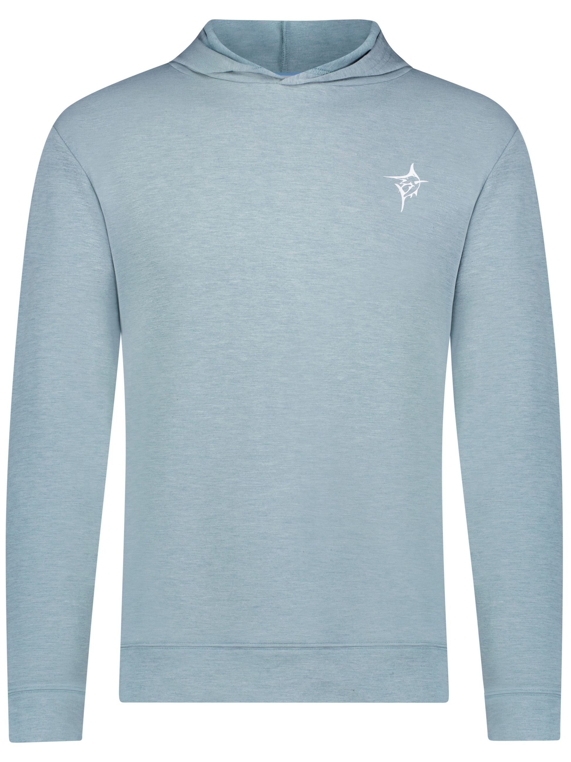 Jetty hoodie by White Water Life in light blue heather with small white chest logo on left on Tampa Home & Garden Store