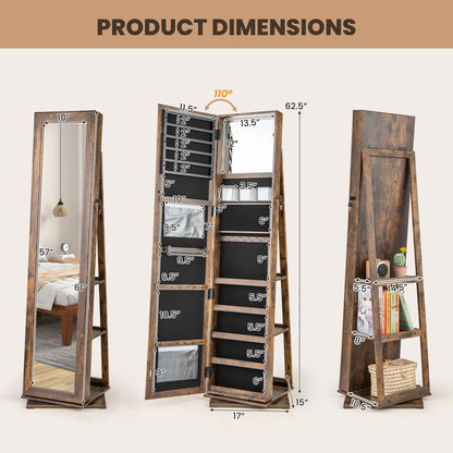 360¬∞ Swivel Jewelry Armoire Standing Jewelry Organizer with Full Length Mirror and Back Shelves