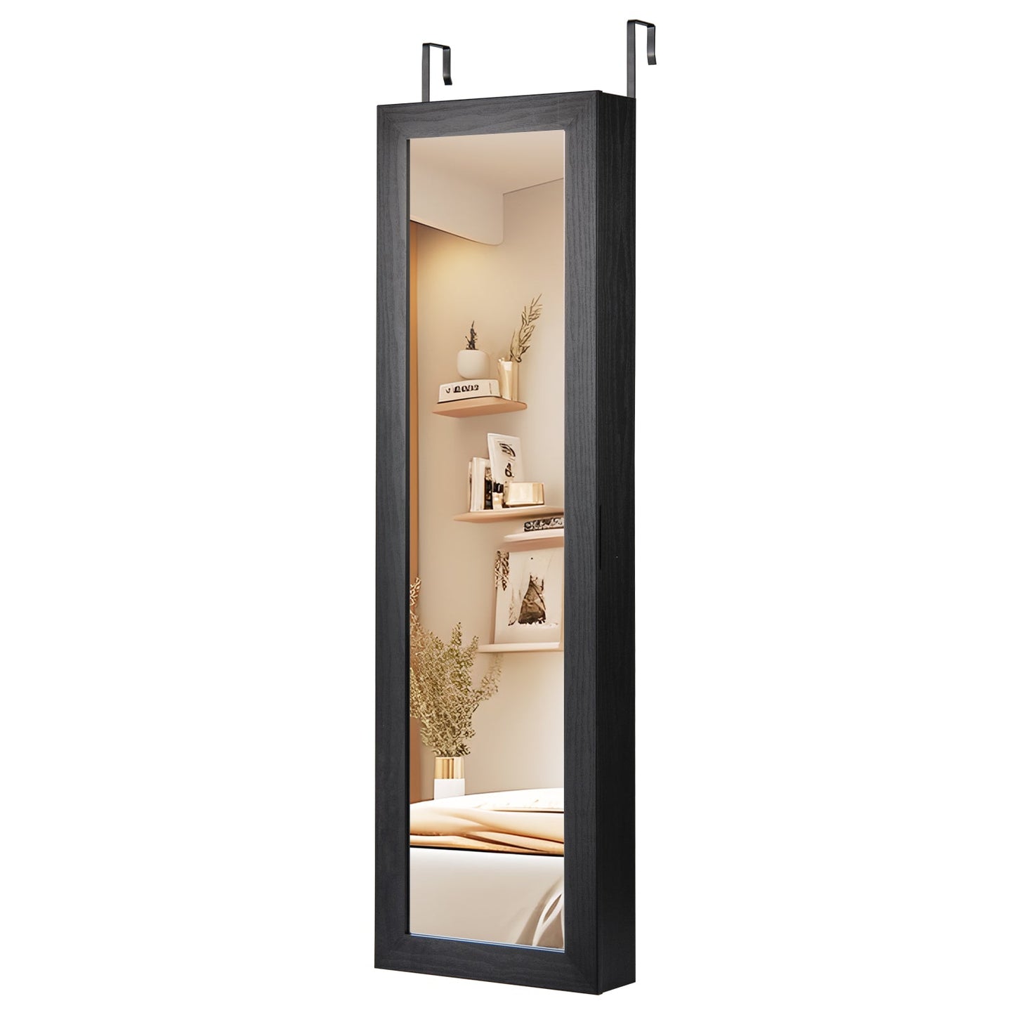 Jewelry Cabinet Wall or Door Armoire Mirror Black