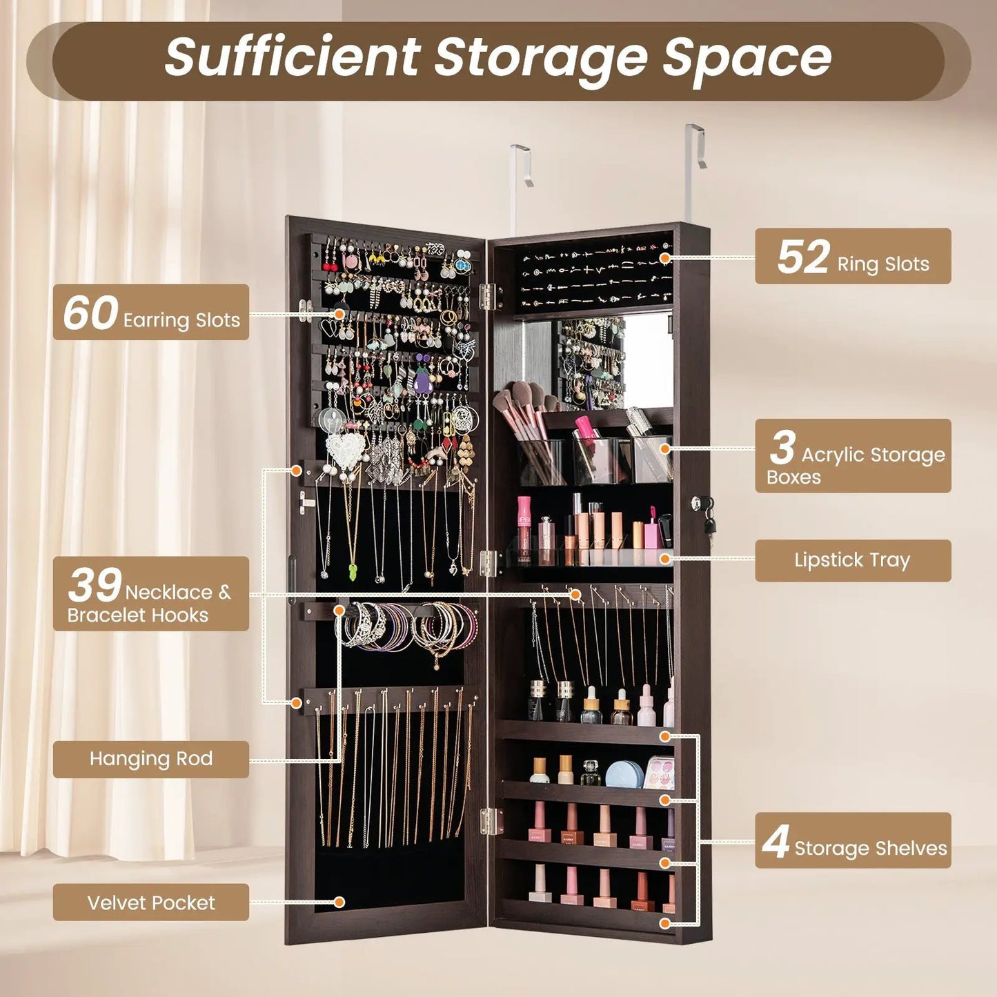 43.5 Inch Jewelry Mirror Cabinet Full Length