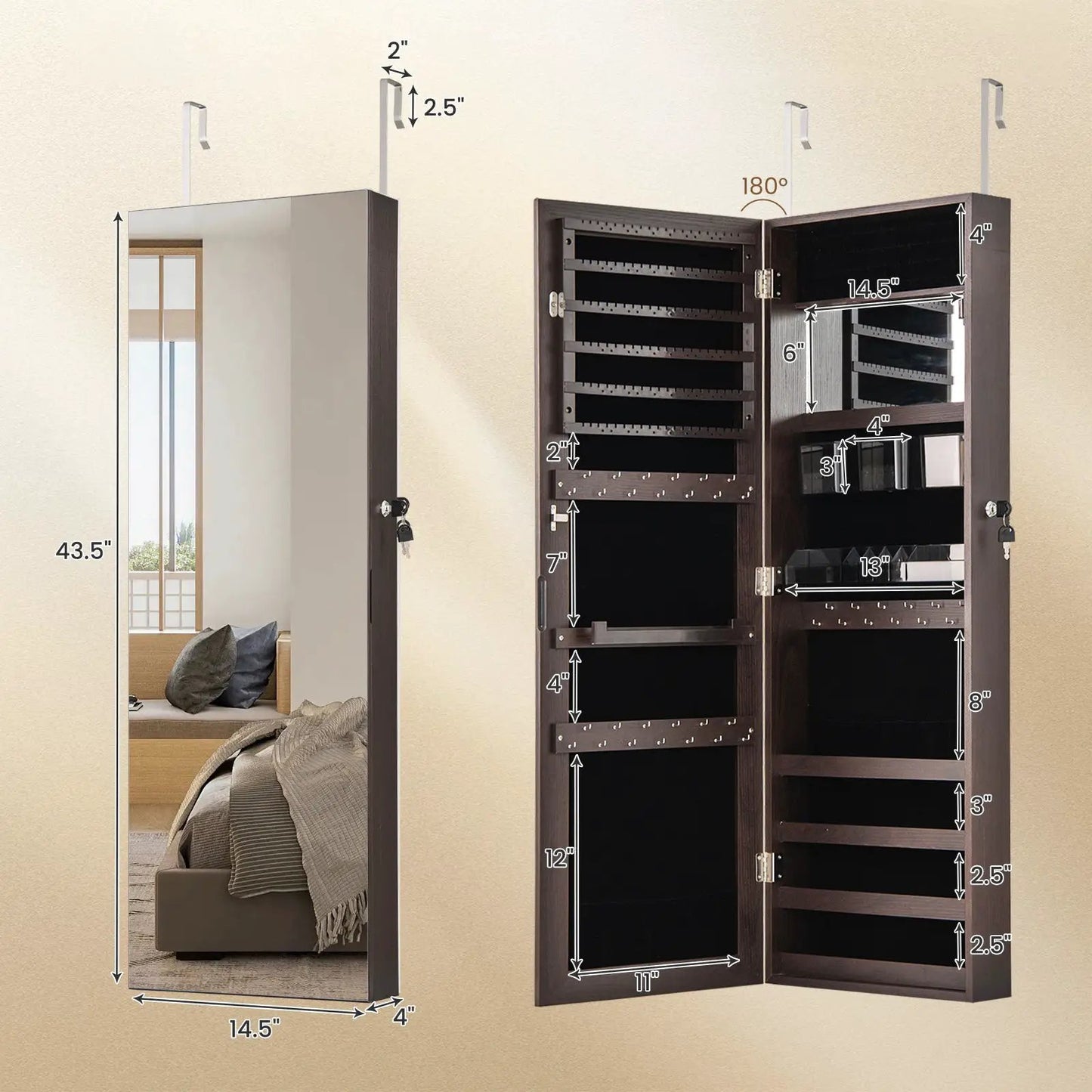 43.5 Inch Jewelry Mirror Cabinet Full Length