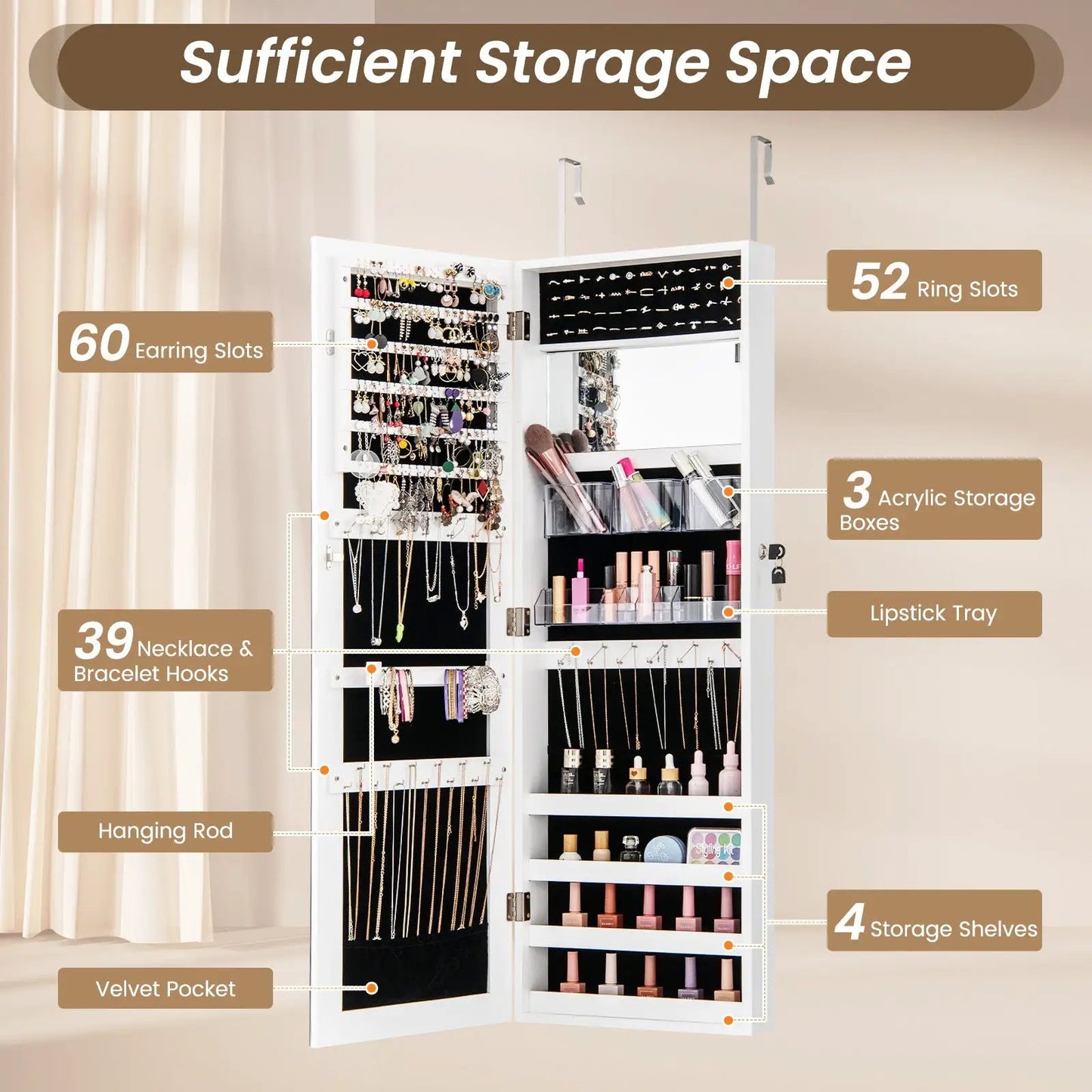 43.5 Inch Jewelry Mirror Cabinet Full Length