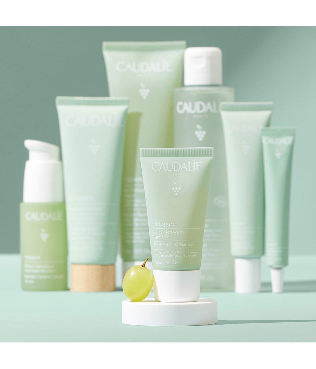 Caudalie Vinopure Purifying Gel Cleanser tube in mint green; part of a Caudalie skincare set on Tampa Home & Garden Store
