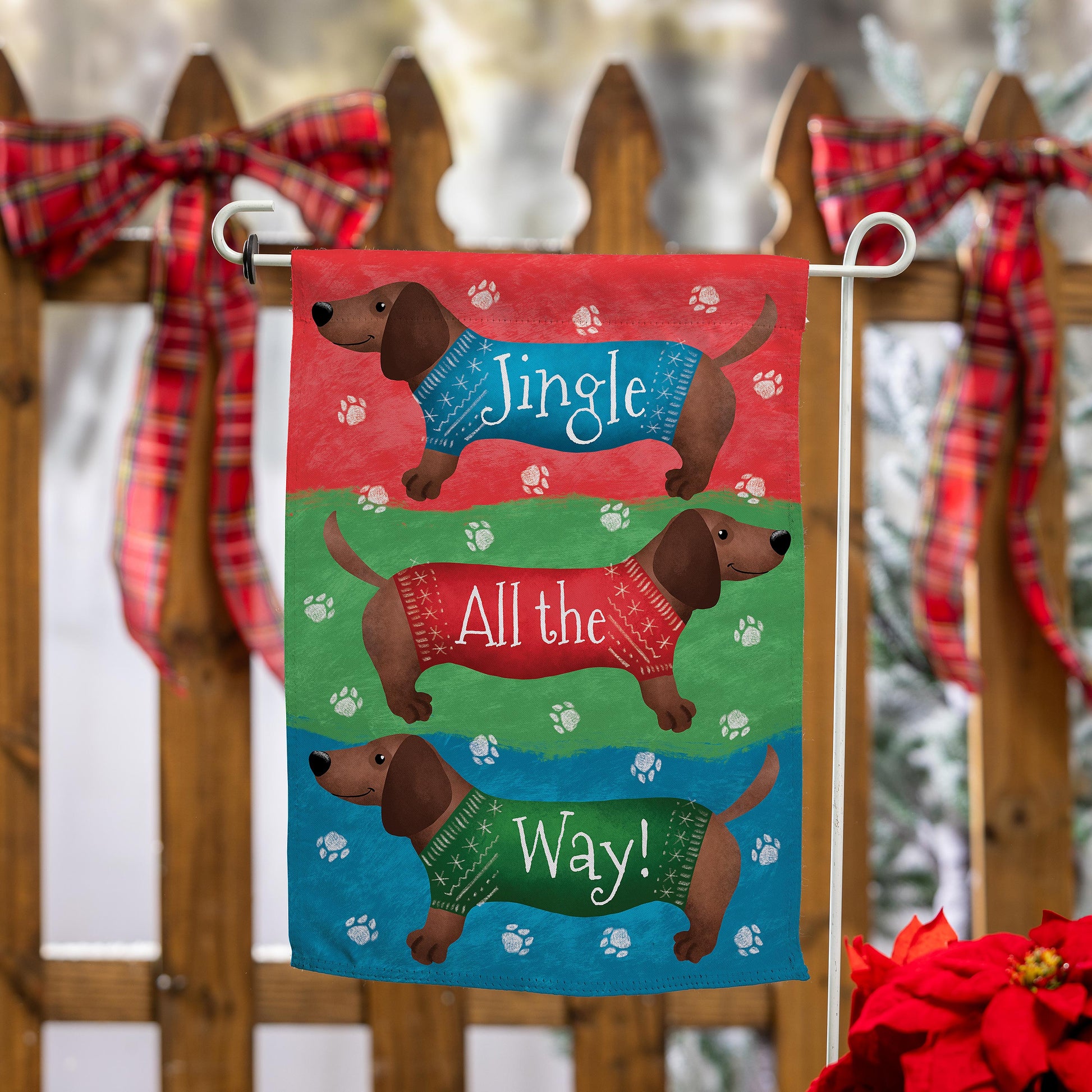 Jingle All The Way Dachshund Suede Garden Flag - Tampa Home & Garden Store
