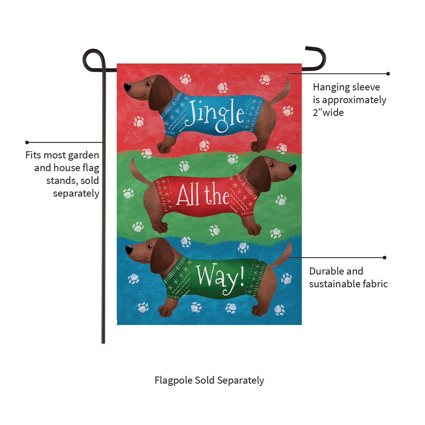 Jingle All The Way Dachshund Suede Garden Flag - Tampa Home & Garden Store