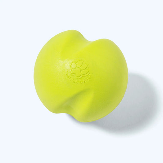 Jive Durable Chew Ball dog toy in bright yellow with embossed paw print West Paw on Tampa Home & Garden Store