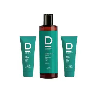 Dermoskin Acne Treatment 3-piece set for oily skin by Beauty Care Bag teal tubes and bottle on Tampa Home & Garden Store