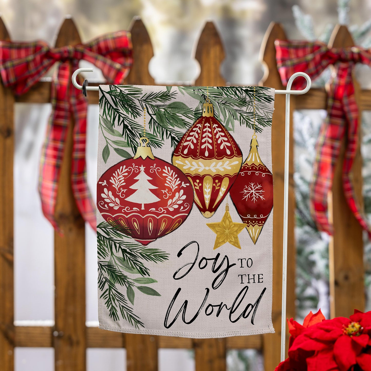 Joy To The World Ornaments Suede Garden Flag - Tampa Home & Garden Store