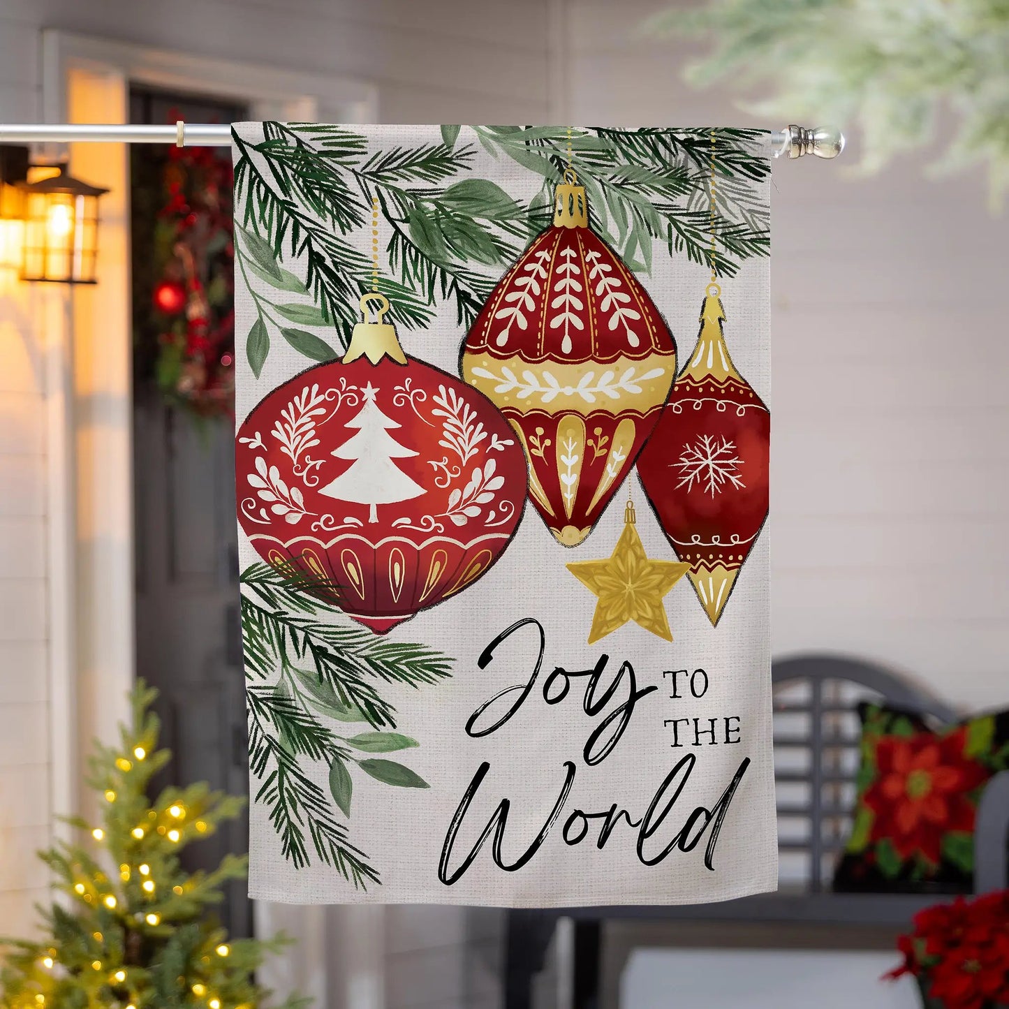 Joy To The World Ornaments Suede House Flag - Tampa Home & Garden Store