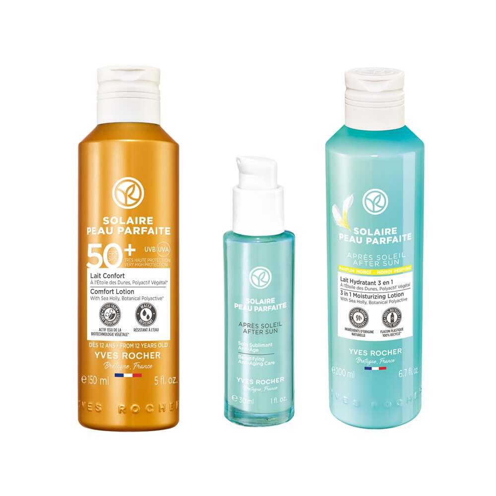 3-piece Solaire Peau Parfaite SPF 50+ set: orange lotion, turquoise spray, teal lotion on Tampa Home & Garden Store