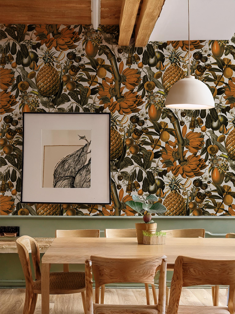 Juicy Fruit Wallpaper, white and mustard - Tampa Home & Garden Store