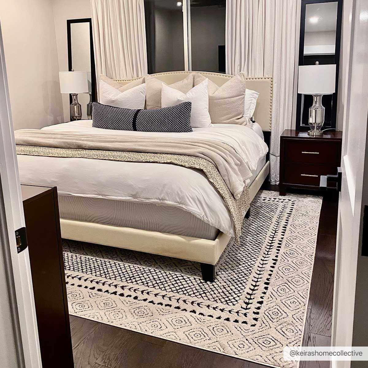 Julio Area Rug by Boutique Rugs, black geometric border on cream/white background on Tampa Home & Garden Store