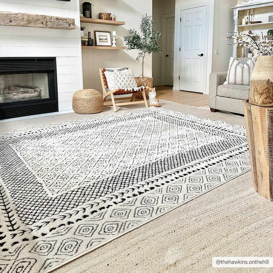 Julio Area Rug geometric black and white pattern, large rectangular, Boutique Rugs on Tampa Home & Garden Store
