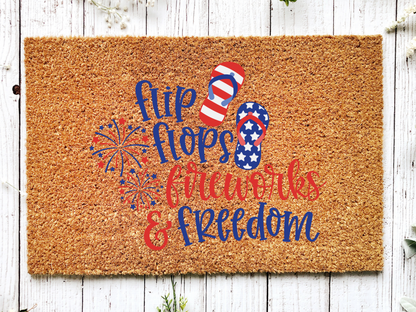 July 4th Doormat "flipflops, fireworks, freedom" 4th of July Doormat - Tampa Home & Garden Store