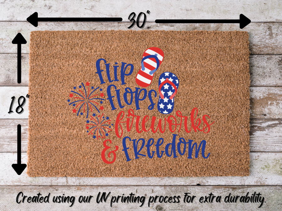 July 4th Doormat "flipflops, fireworks, freedom" 4th of July Doormat - Tampa Home & Garden Store