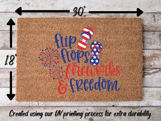 July 4th Doormat "flipflops, fireworks, freedom" 4th of July Doormat - Tampa Home & Garden Store