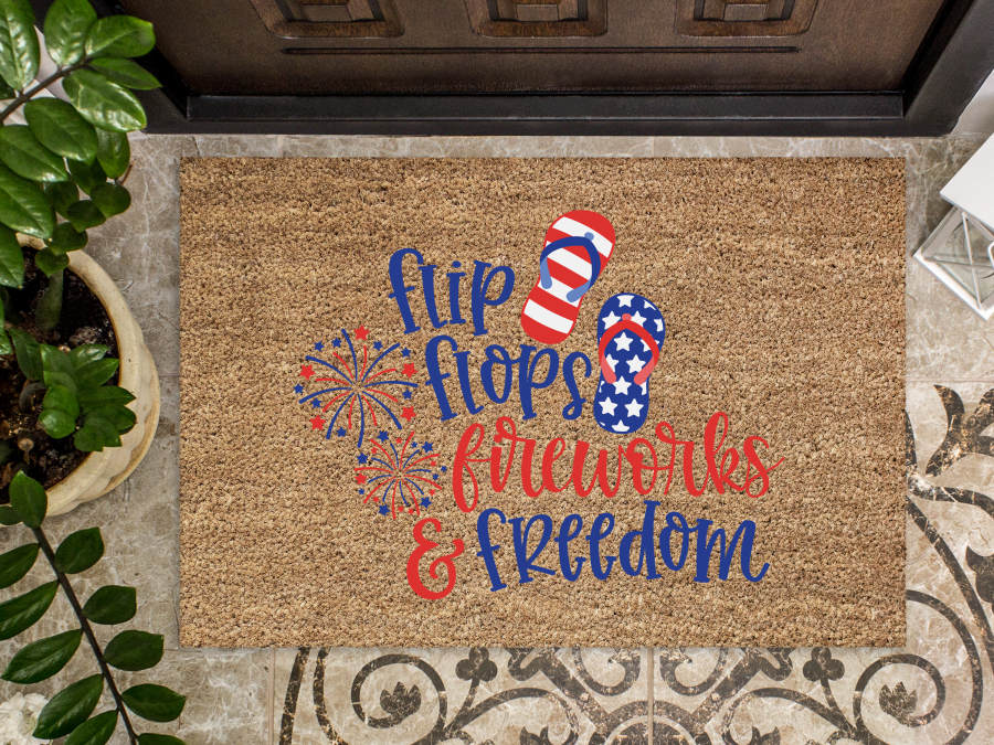 July 4th Doormat "flipflops, fireworks, freedom" 4th of July Doormat - Tampa Home & Garden Store