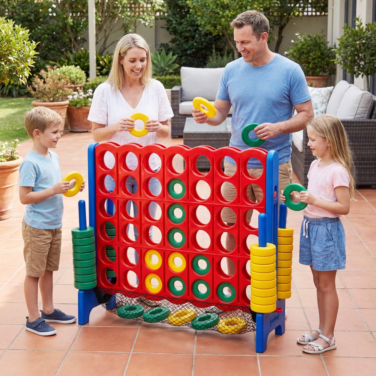 Jumbo 4-in-a-Row game set with 42 pieces, red frame and colorful discs by DirectDeals on Tampa Home & Garden Store