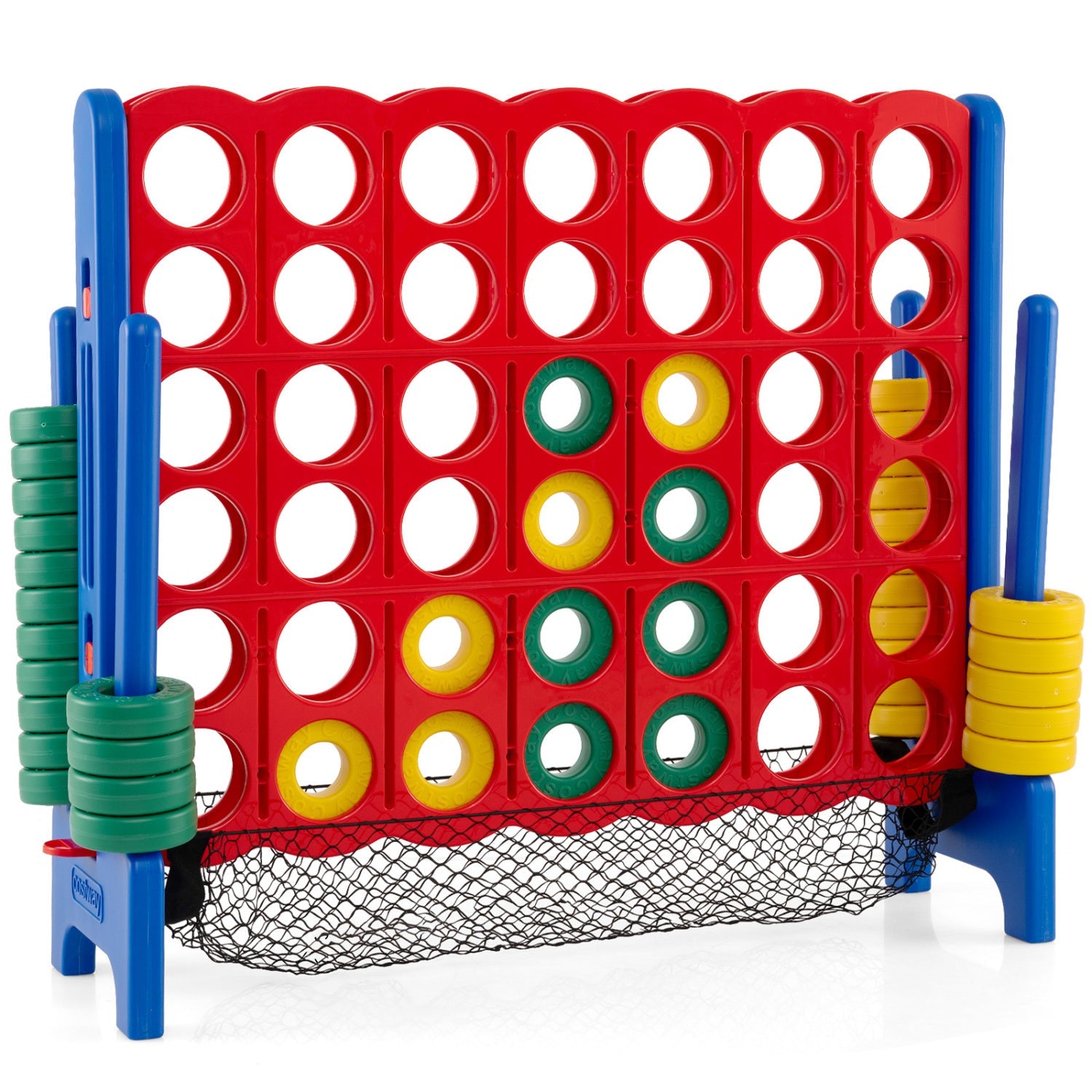 Jumbo 4-in-a-Row game with 42 pieces, red grid and colored discs, DirectDeals board game on Tampa Home & Garden Store