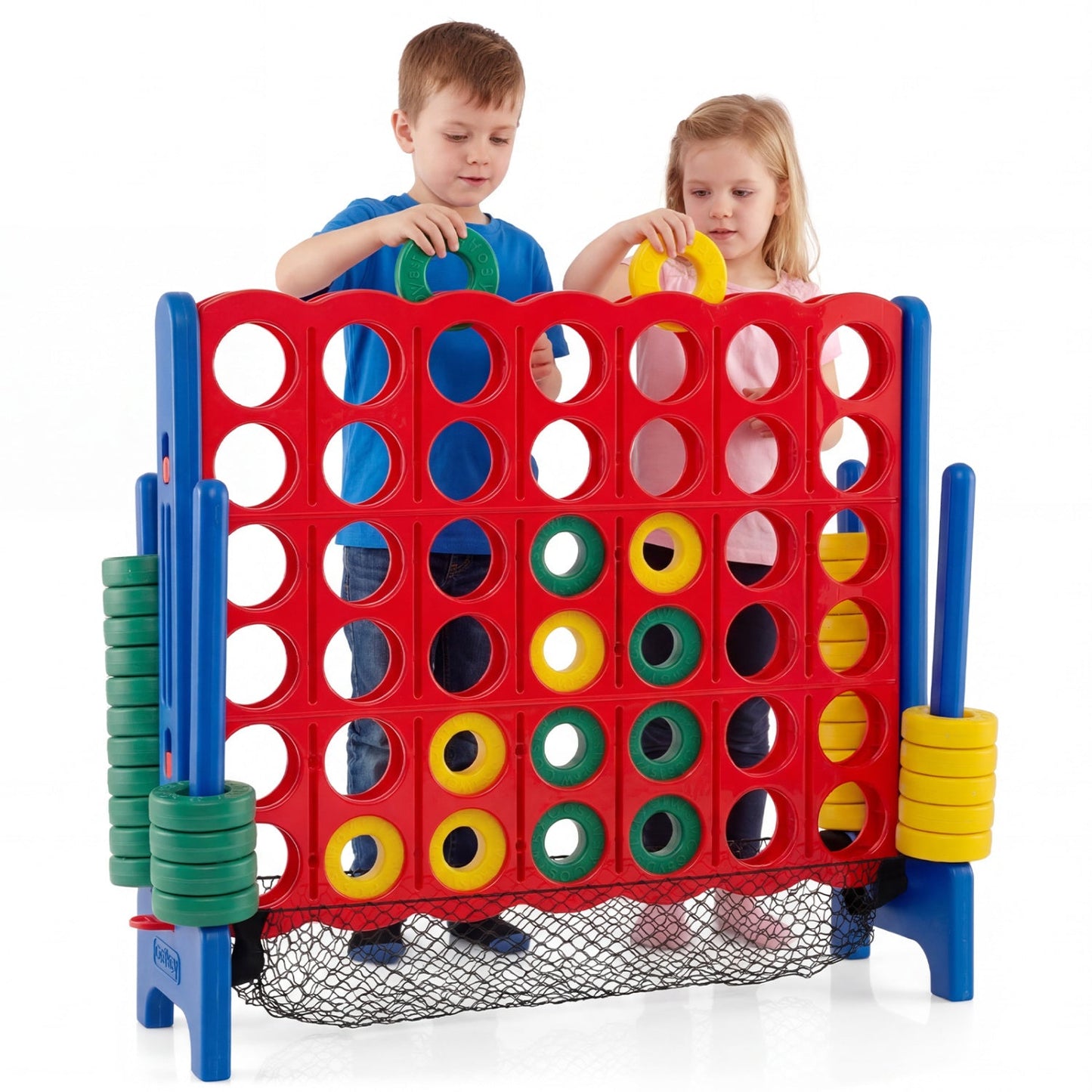 Jumbo 4-in-a-Row game set with 42 colored discs and red grid on a blue frame DirectDeals on Tampa Home & Garden Store