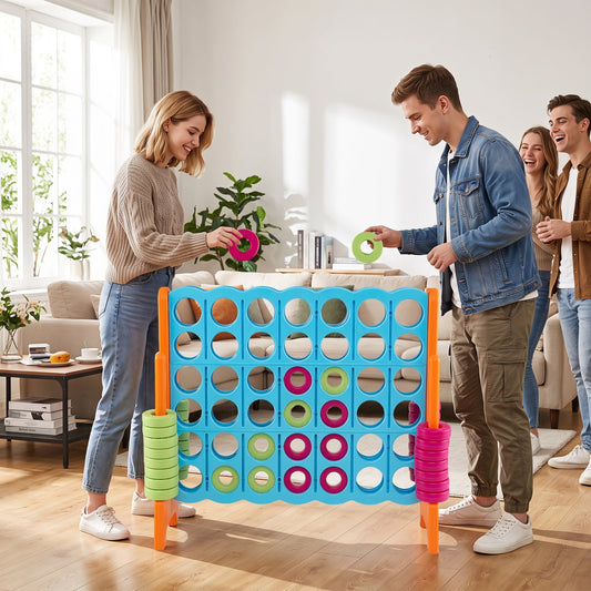 Jumbo 4-to-Score Game Set blue and orange frame, 3.5ft tall lawn game DirectDeals on Tampa Home & Garden Store