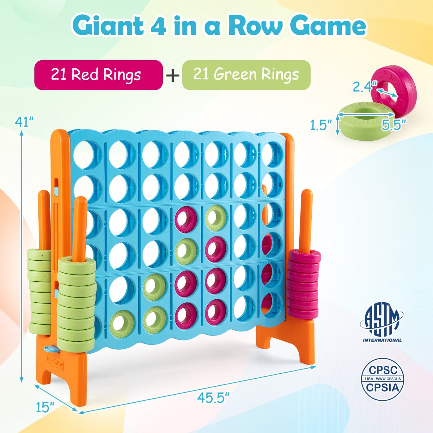 Jumbo 4-to-Score lawn game by DirectDeals with blue grid orange frame 42 rings on Tampa Home & Garden Store