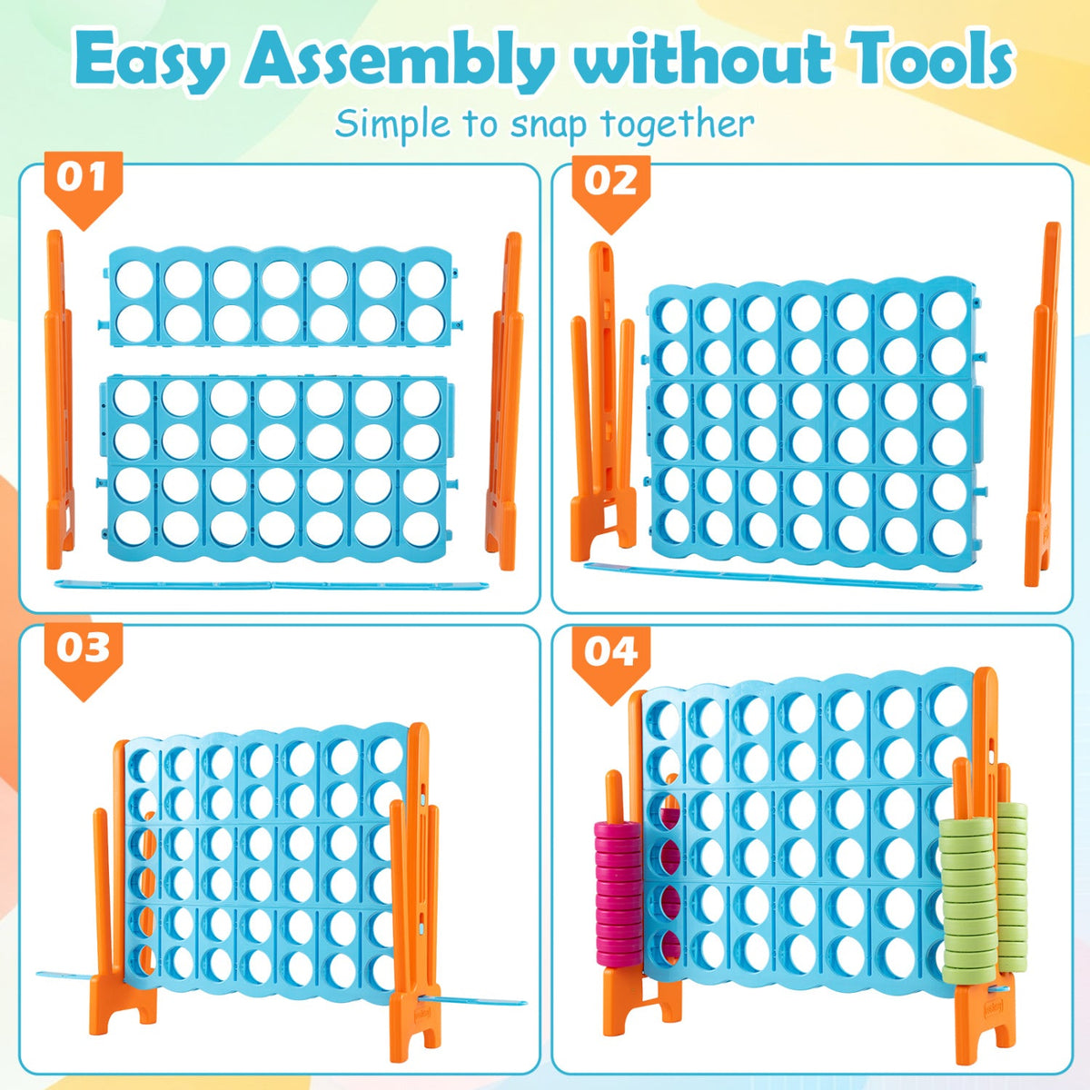 Jumbo 4-to-Score lawn game set, 3.5ft tall, blue grids with orange stands DirectDeals on Tampa Home & Garden Store